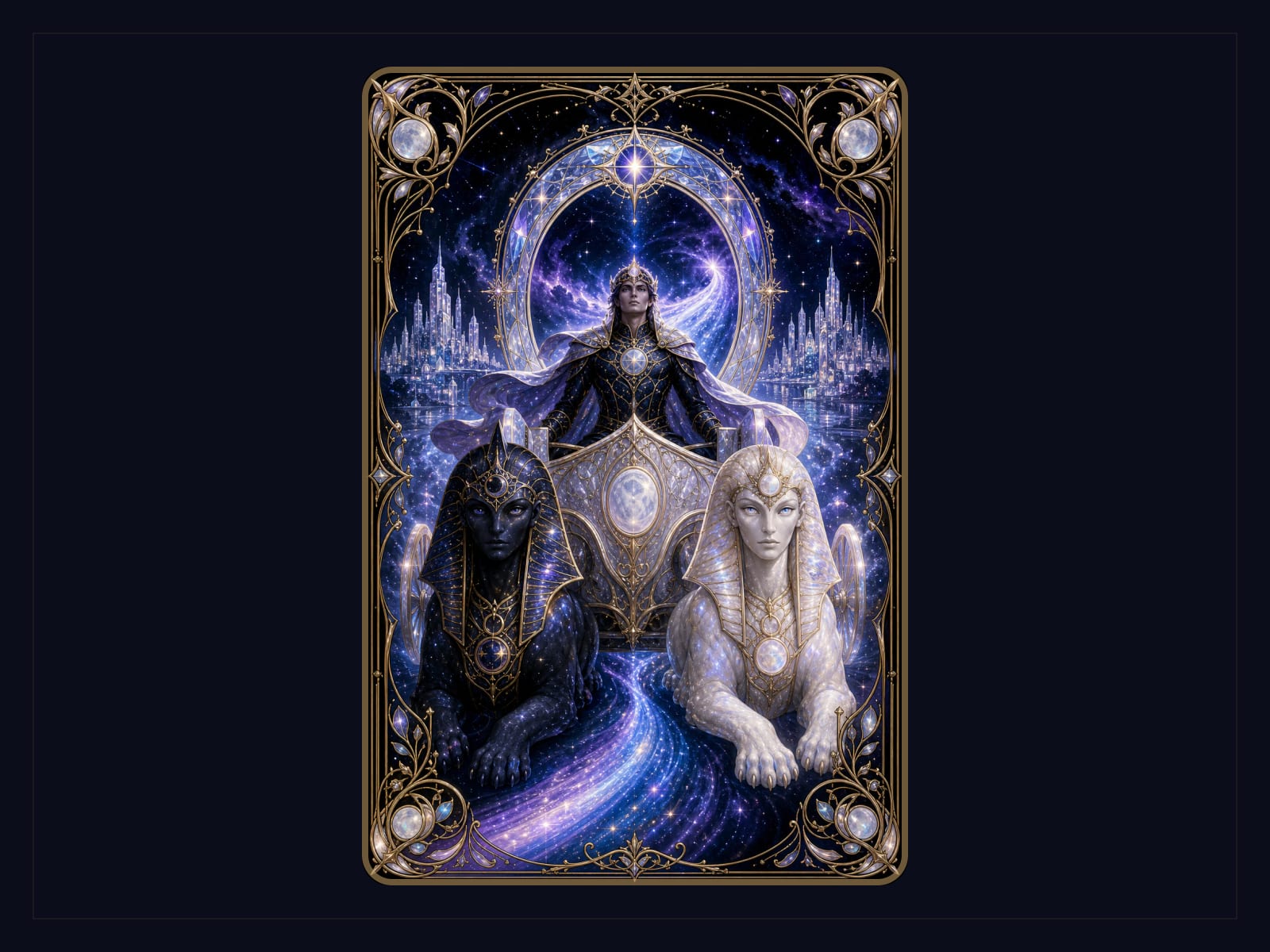 A single tarot card, The Chariot, laid alone for a Single Card Illumination reading.