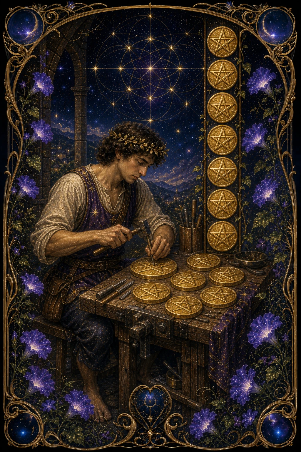 Eight of Pentacles tarot card art