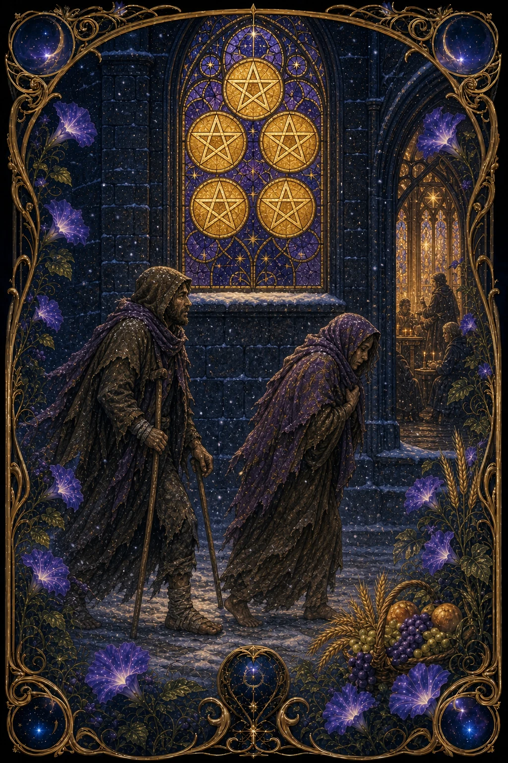 Five of Pentacles tarot card art