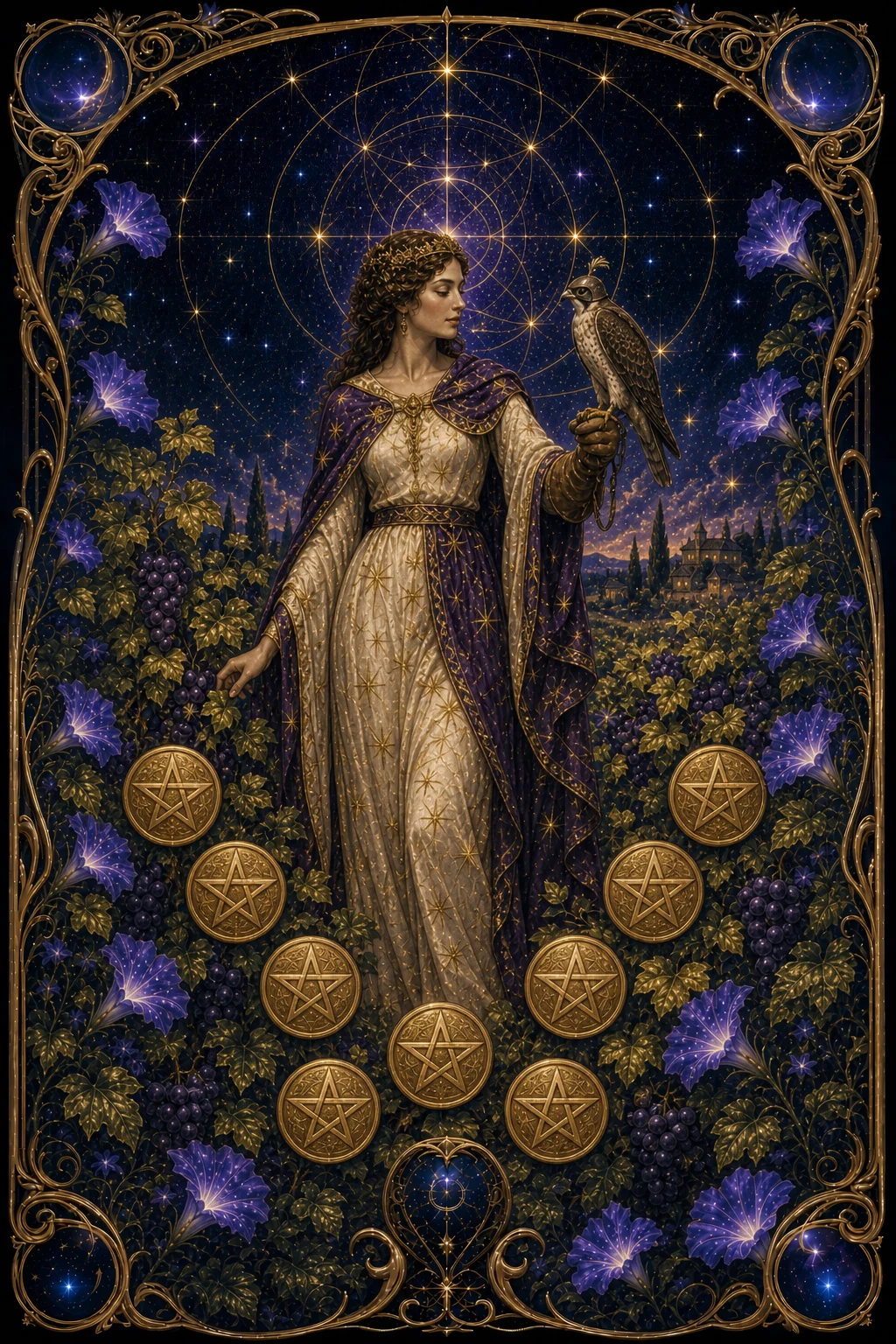 Nine of Pentacles tarot card art