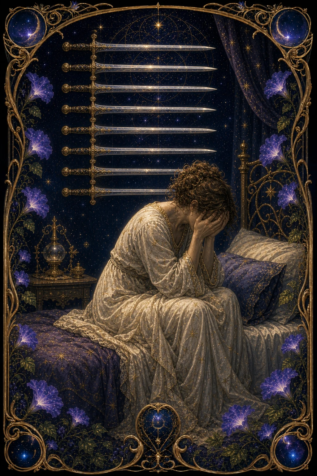 Nine of Swords tarot card art