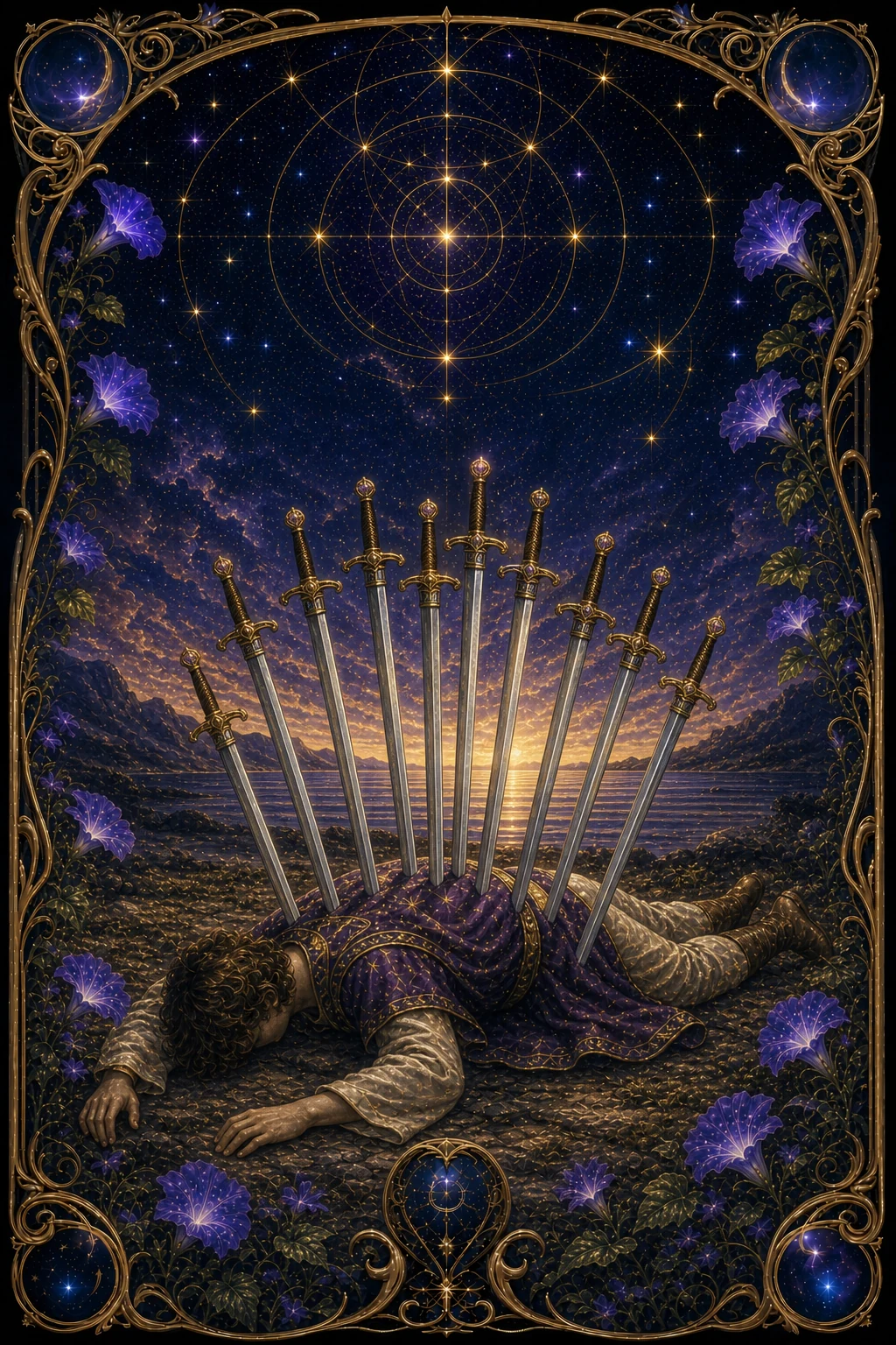 Ten of Swords tarot card art