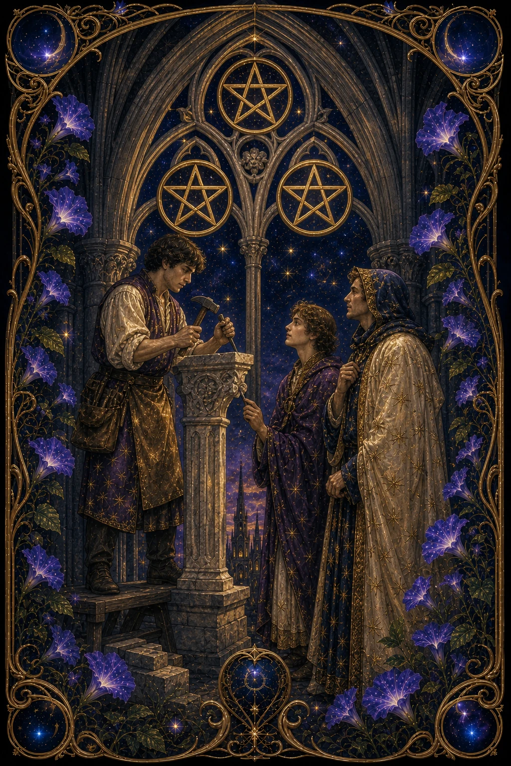 Three of Pentacles tarot card art
