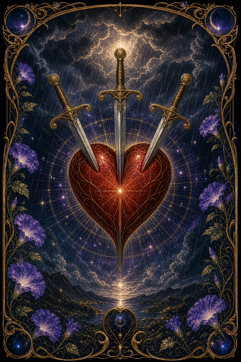 Three of Swords tarot card art
