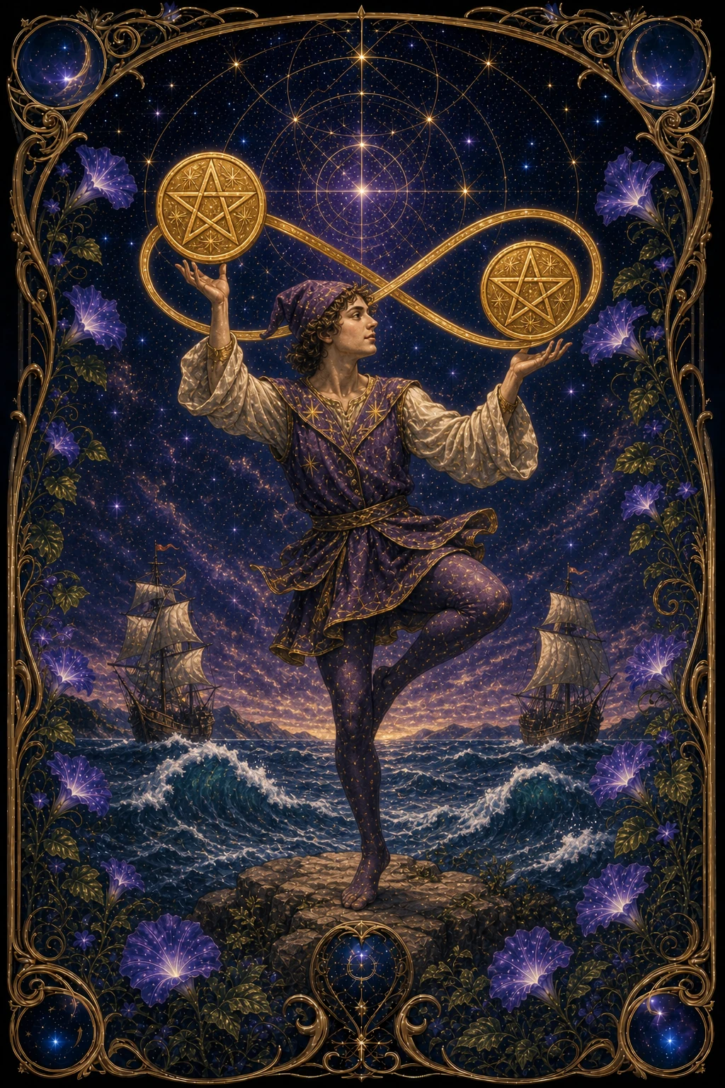 Two of Pentacles tarot card art